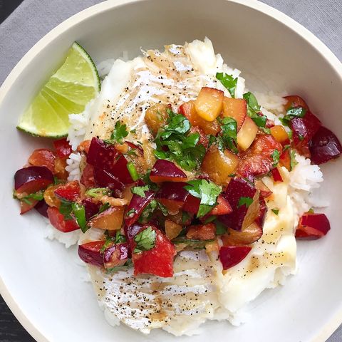roasted cod with soy ginger plum salsa and jasmine rice