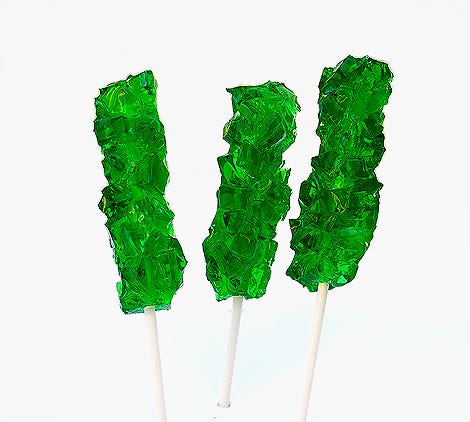 <p>Serve up cocktails on a stick! These rock candy Jell-O shooters made with Midori Melon liqueur are a hit for Saint Patrick's Day. Make them using blue gelatin mix and vodka for a <a target="_blank" href="http://www.countryliving.com/food-drinks/g2465/boozy-4th-of-july-drinks/">Fourth of July cocktail</a>.</p>
<p>Get the recipe at <a target="_blank" href="http://www.bakersroyale.com/jello-shots-2/rock-candy-jello-shooters-with-midori-melon-sour/">Bakers Royale</a>.</p>
