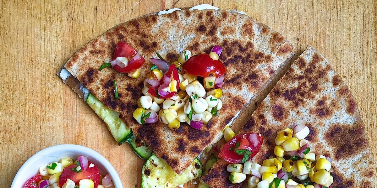 Goat Cheese Zucchini Quesadillas with Grilled Corn Pico de Gallo