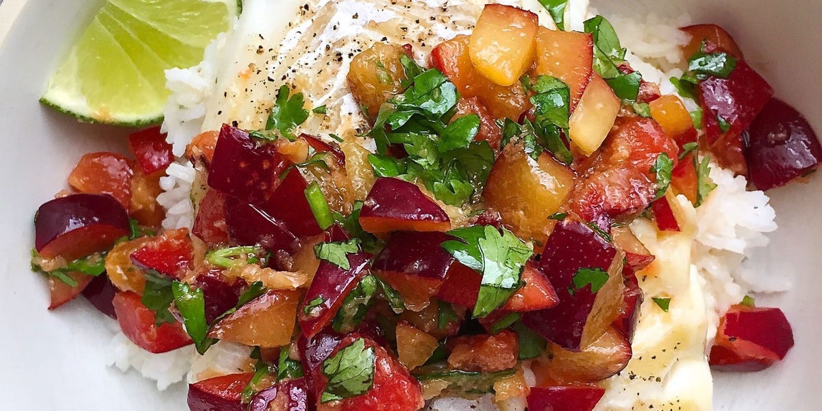 Roasted Cod with Soy Ginger Plum Salsa and Jasmine Rice