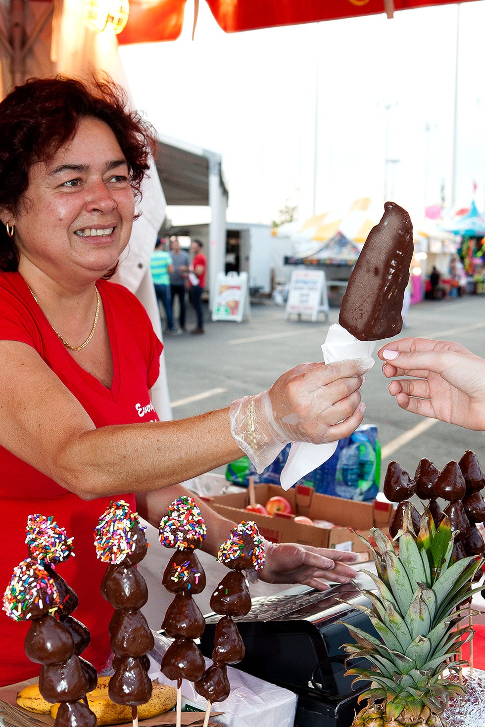 Sure, you could get a row of strawberries or an apple dipped in chocolate, but if you're going to the fair, you might as well go all out with a slice of New York-style cheesecake from Everything Chocolate.