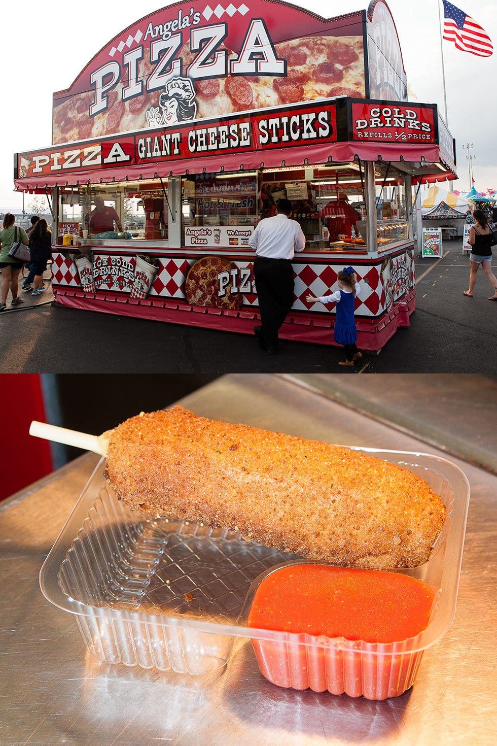 You haven't had cheese sticks like this before—and not just because they're served on a stick. <a target="_blank" href="https://www.facebook.com/angelasinternational">Angela's Pizza</a> breads and deep-fries a quarter-pound of mozzarella to make one stringy, cheesy, gooey behemoth of an appetizer.