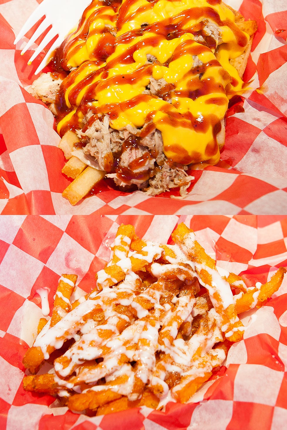 Why bother with nachos when you can get fully loaded fries? If you're feeling savory, go for <a target="_blank" href="http://www.funtasticfoods.com/#!blog/c3s">Funtastic Foods</a>' pulled pork fries, which come covered with meat, melted cheddar and barbecue sauce. If you're craving sweet, try the sweet potato fries drizzled with marshmallow fluff, sea salt and brown sugar.