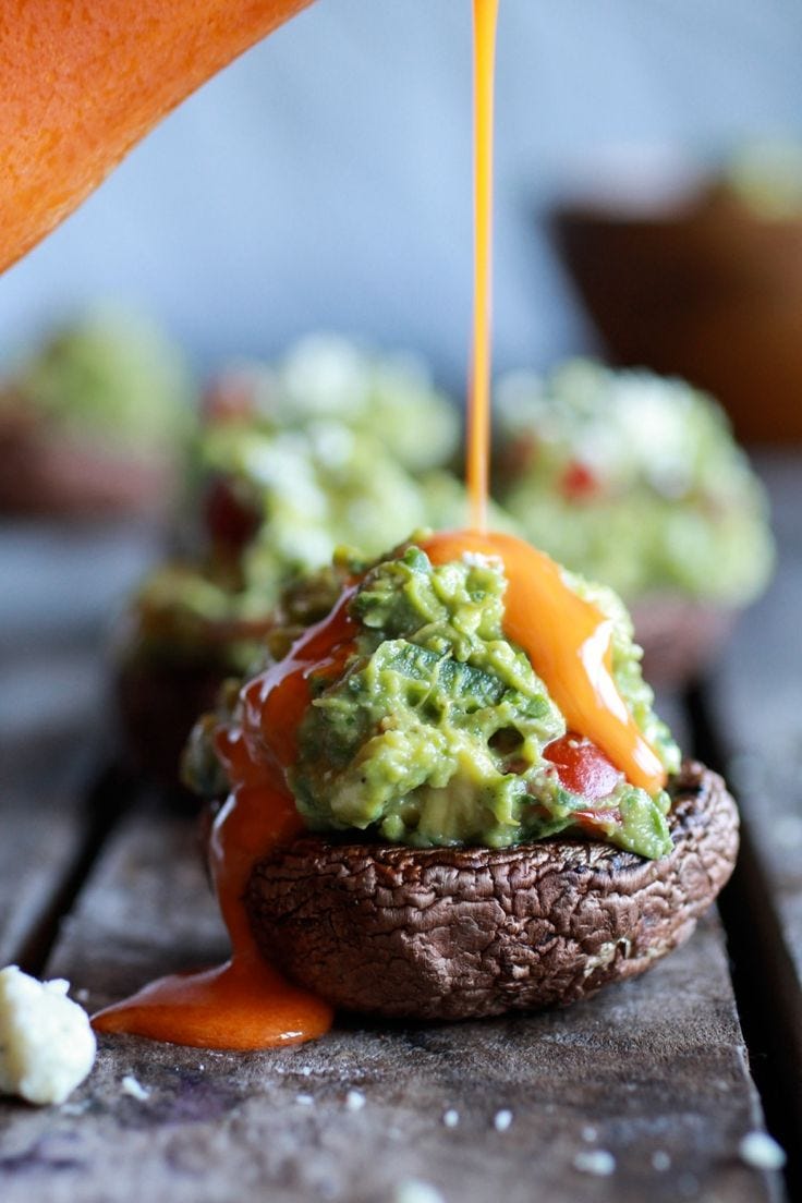 Blue Cheese Guacamole Stuffed Mushrooms