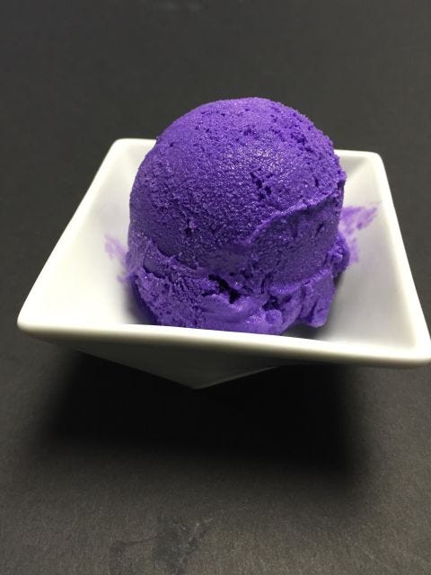 Food, Purple, Dessert, Sweetness, Ingredient, Cuisine, Violet, Lavender, Dairy, Soy ice cream, 