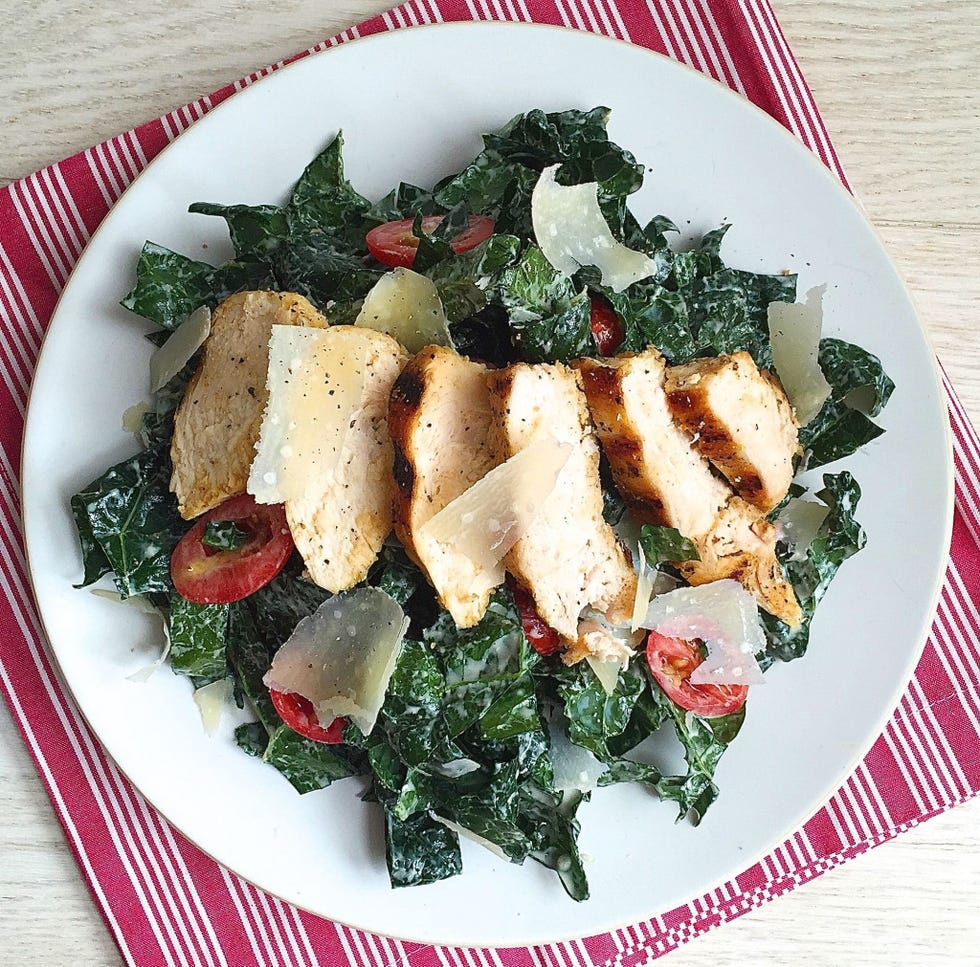 kale caesar salad with grilled chicken