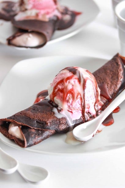 Chocolate Crepes with Strawberry Filling