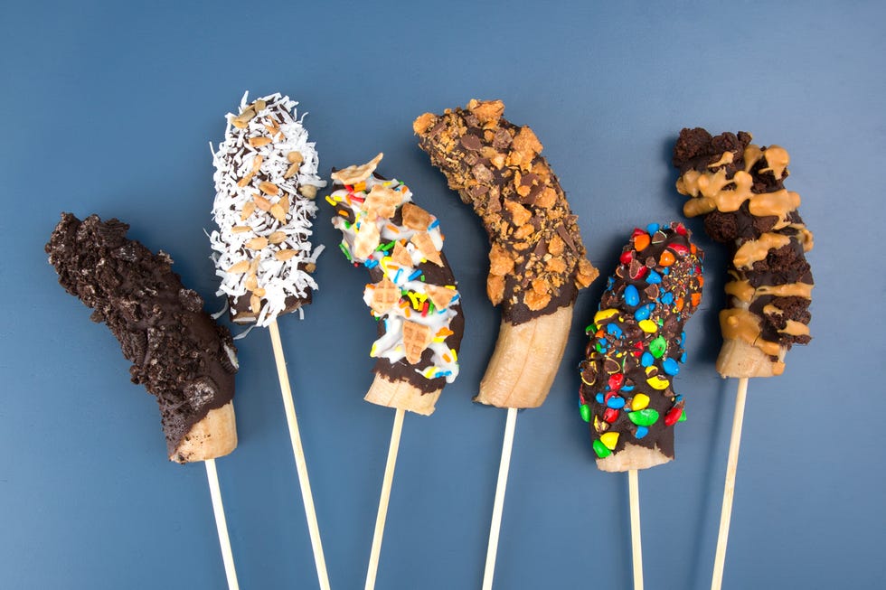 Chocolate-Covered Frozen Bananas - Birthday and M&Ms