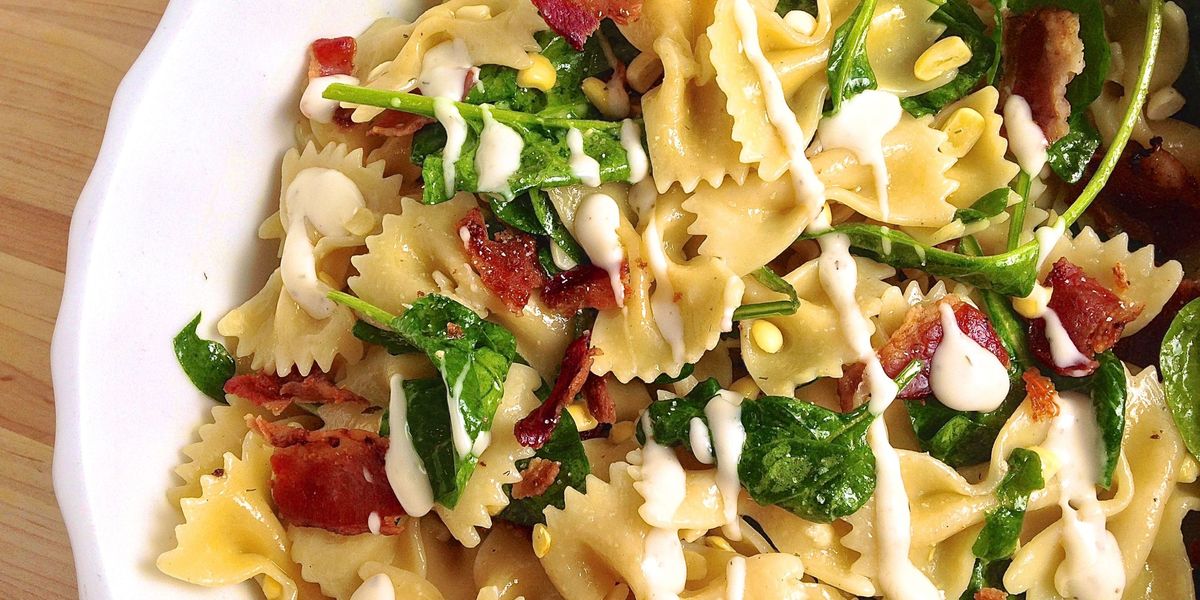 Easy Bacon Corn Spinach And Ranch Pasta Salad Recipe How To Make Bacon Corn Spinach And Ranch Pasta Salad