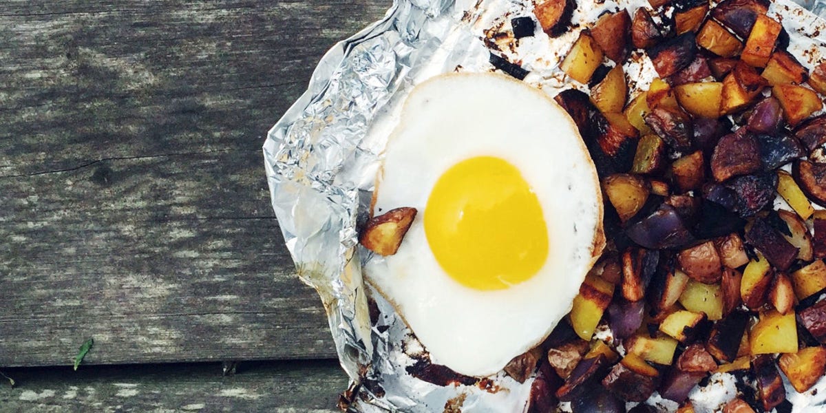 Foil Pack Potato Hash with Fried Egg 