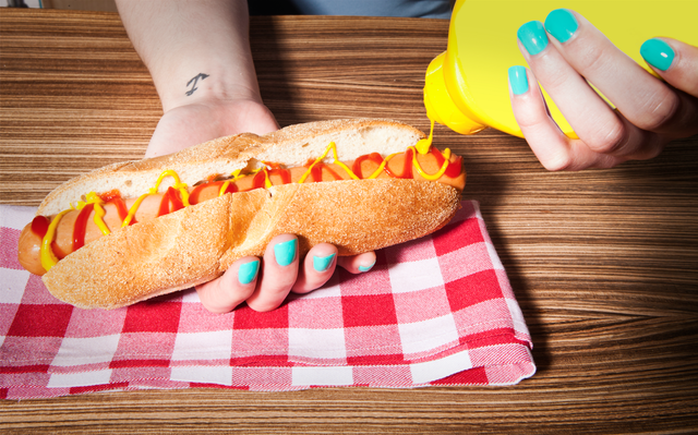 Finger, Food, Finger food, Cuisine, Hot dog bun, Baked goods, Nail, Hot dog, Wrist, Snack, 