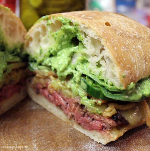 Steak Sandwich with Arugula-Spinach Pesto Mayo