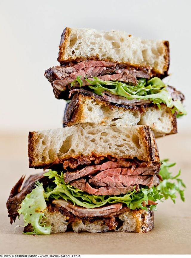 Grilled Hanger Steak & Applewood Smoked Shoulder Bacon Sandwich