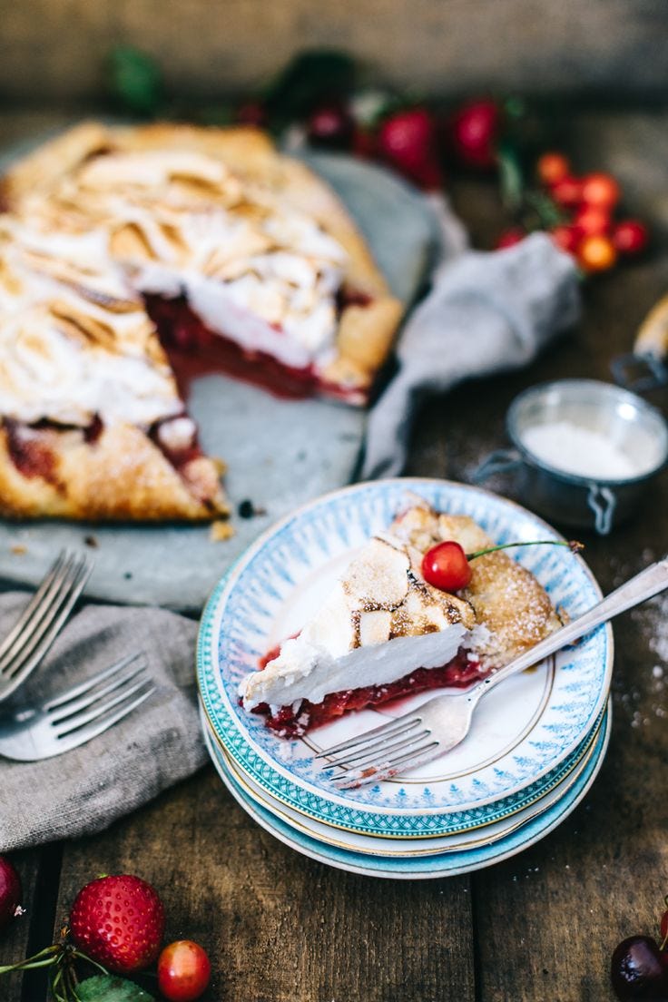 Sour Cherry Strawberry Meringue Galette
