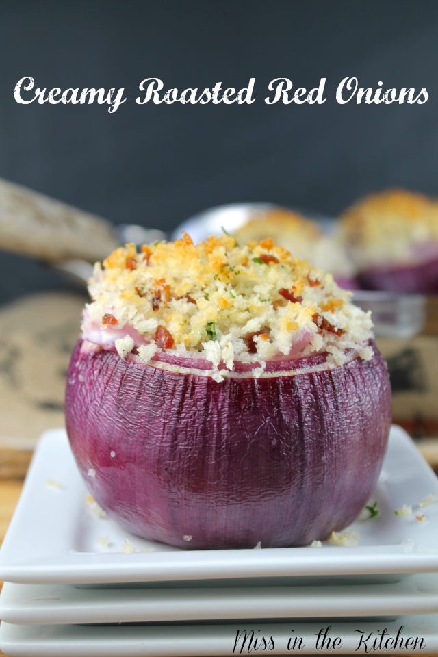 <p>That crunchy panko and bacon topping, though...</p><p>Get the recipe from <a href="http://www.missinthekitchen.com/creamy-roasted-red-onions/">Miss in the Kitchen</a>.<span></span></p>