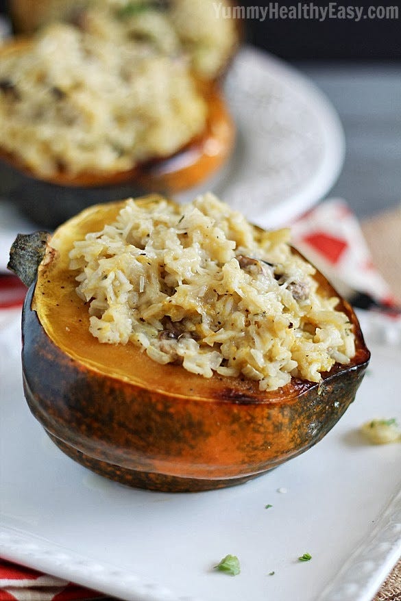 <p>Bonus points for adorable presentation.</p><p>Get the recipe from <a href="http://www.yummyhealthyeasy.com/2013/11/stuffed-acorn-squash.html">Yummy, Healthy, Easy</a>.<span></span></p>