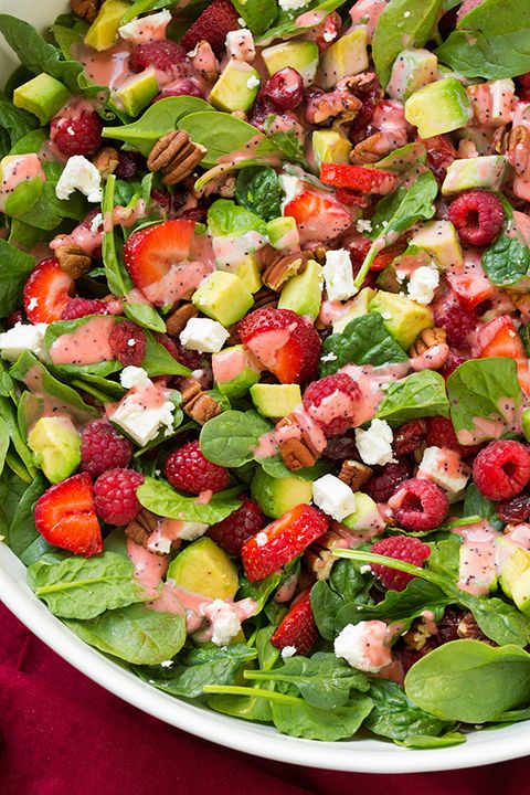 Strawberry, Raspberry, Cranberry Avocado Spinach Salad