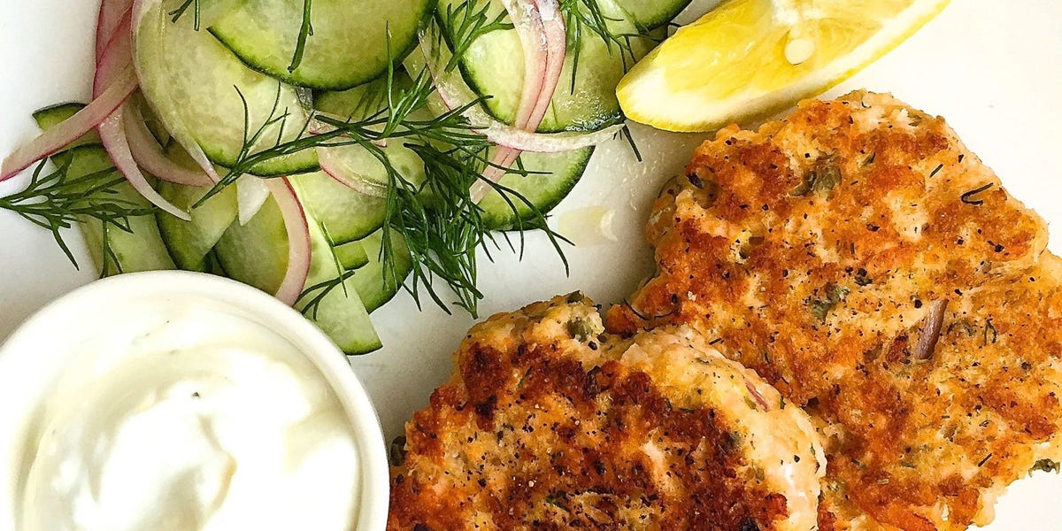 Salmon Cakes with Cucumber Dill Salad