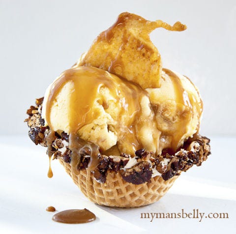 Dish, Food, Cuisine, Frozen dessert, Ice cream, Gelato, Dessert, Ingredient, Sundae, Caramel, 