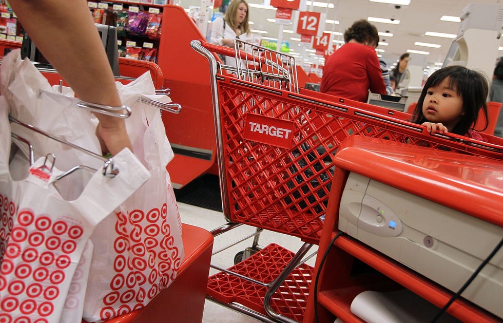 Red, Retail, Customer, Shopping, Business, Service, Supermarket, Convenience store, Bag, Shopping cart, 
