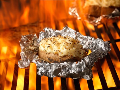 Baked potato on a grill