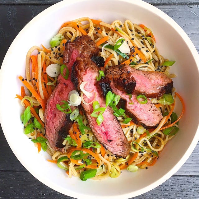 Soba Noodle Salad with Grilled Flank Steak - Delish.com soba noodle salad with grilled flank steak