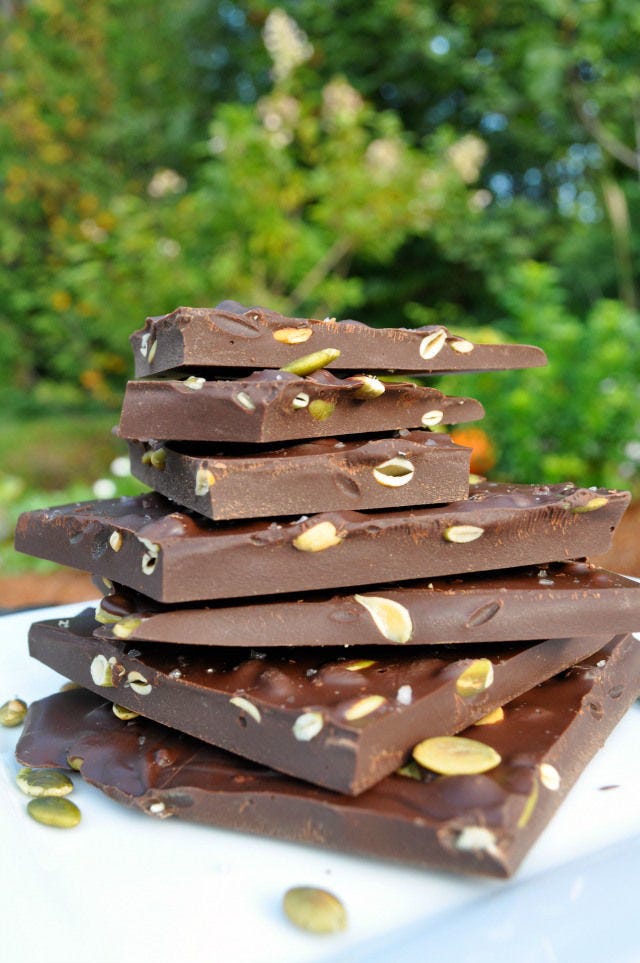 Salted Dark Chocolate Pumpkin Seed Bark