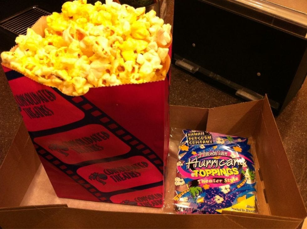 Popcorn, Kettle corn, Food, Cuisine, Recipe, Packaging and labeling, Ingredient, Snack, Box, Vegetarian food, 