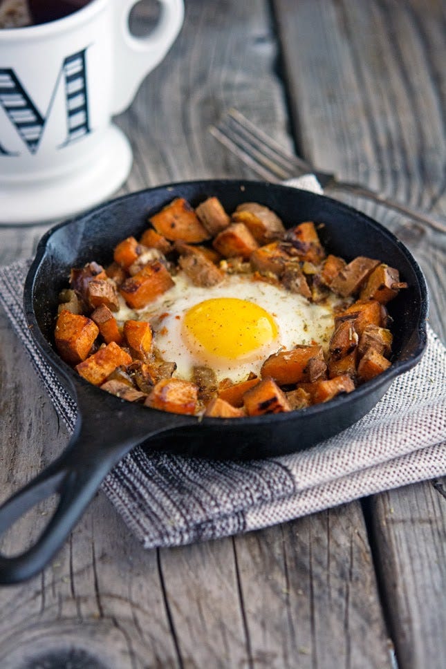 Baked Eggs in Sweet Potato Hash