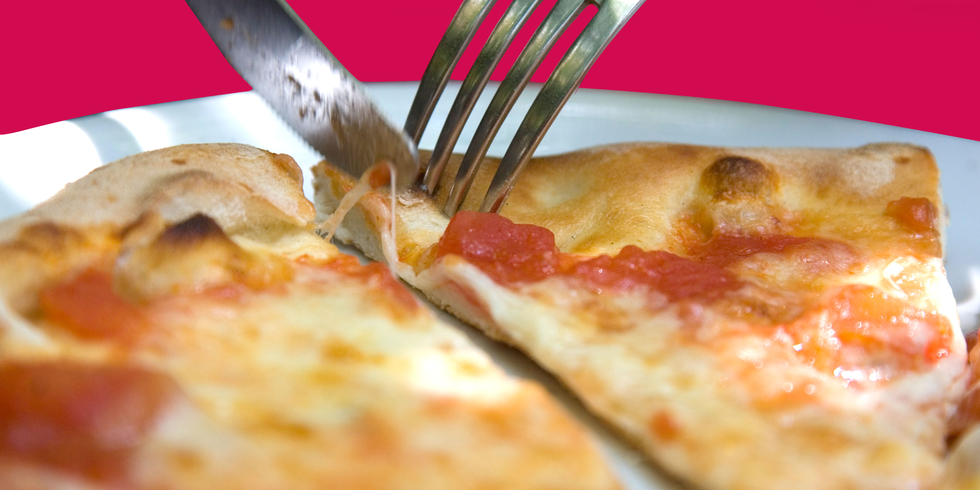 Food, Cuisine, Pizza, Dish, Baked goods, Kitchen utensil, Ingredient, Fast food, Comfort food, Cutlery, 
