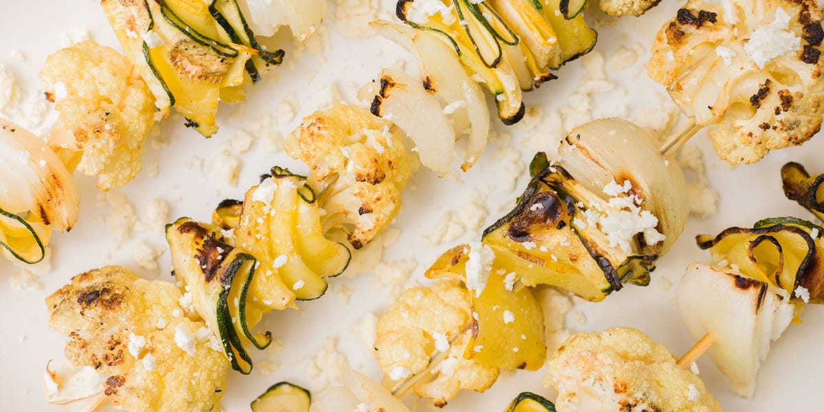 Zucchini and Cauliflower Skewers with Feta