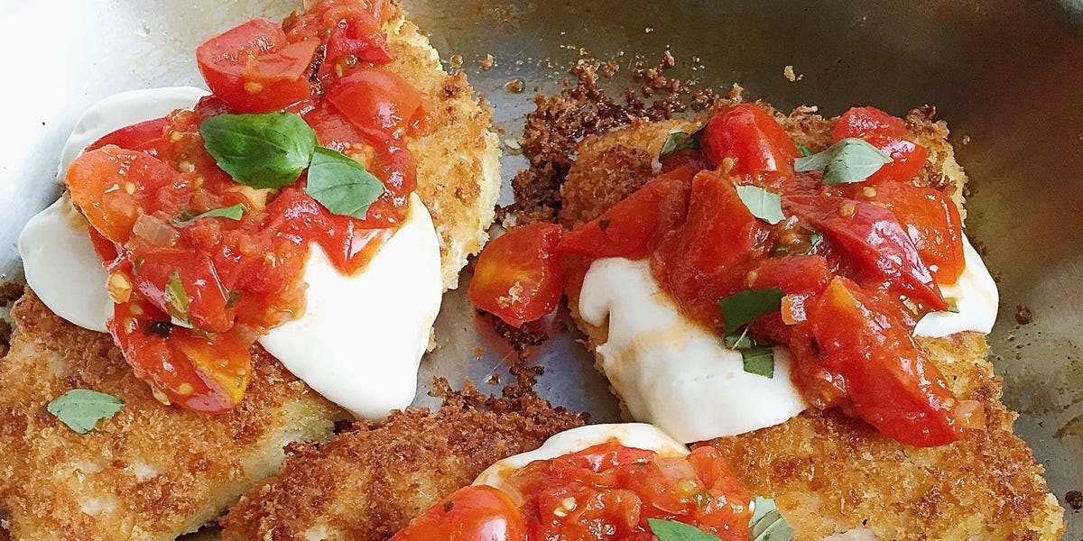 Crispy Chicken Parmesan with Tomatoes and Mozzarella