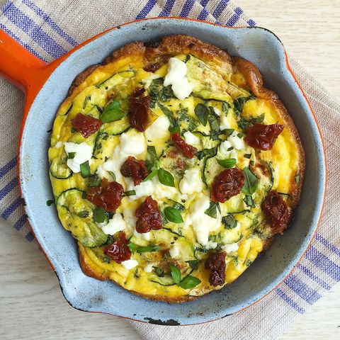 summer frittata with sundried tomatoes, feta, and zucchini