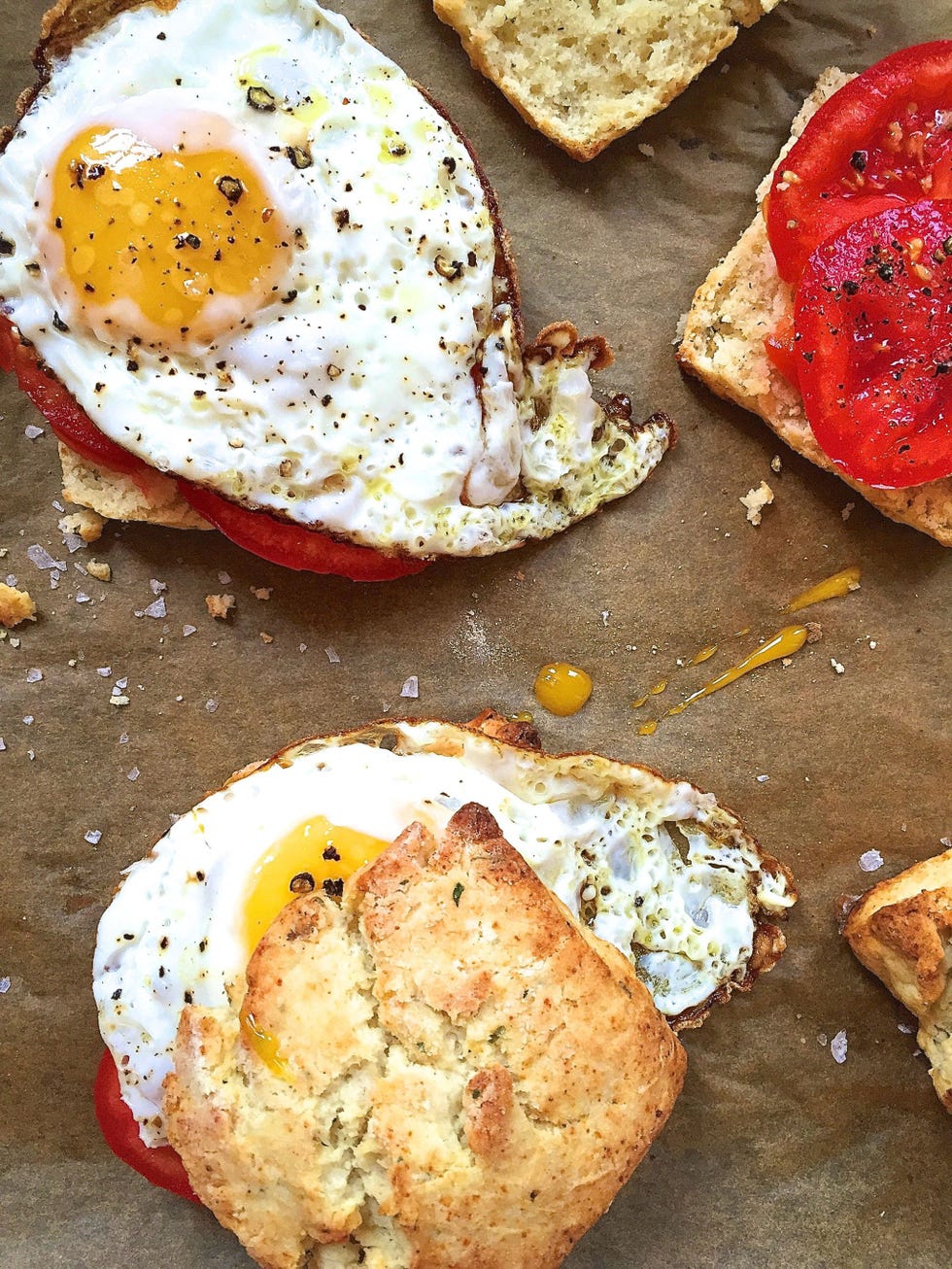Ranch Biscuit Sandwiches with Fried Eggs and Tomatoes