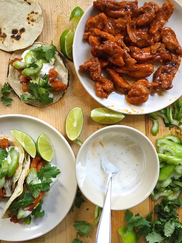 Buffalo Chicken Tacos with Ranch Crema