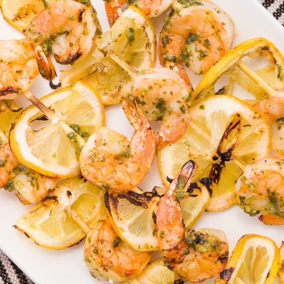 Three-Ingredient Pesto Shrimp Skewers Are A Must This Weekend