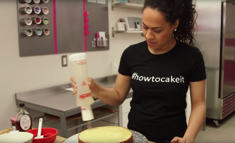 Yolanda Gampp Pouring Simple Syrup on Cake