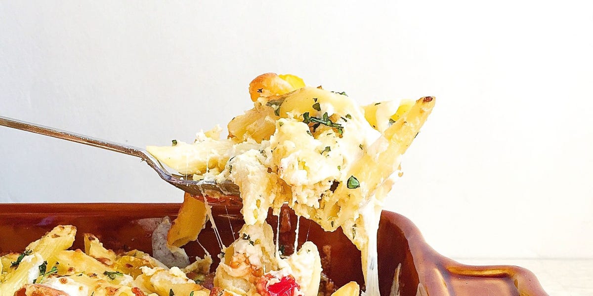 Three-Cheese Baked Penne with Tomatoes and Basil