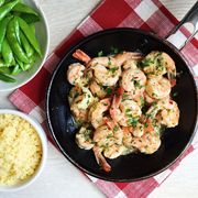 Sauteed Shrimp with Lemon Parsley Spread, Couscous, and Snap Peas