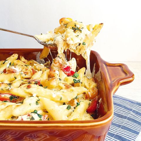 Three-Cheese Baked Penne with Tomatoes and Basil