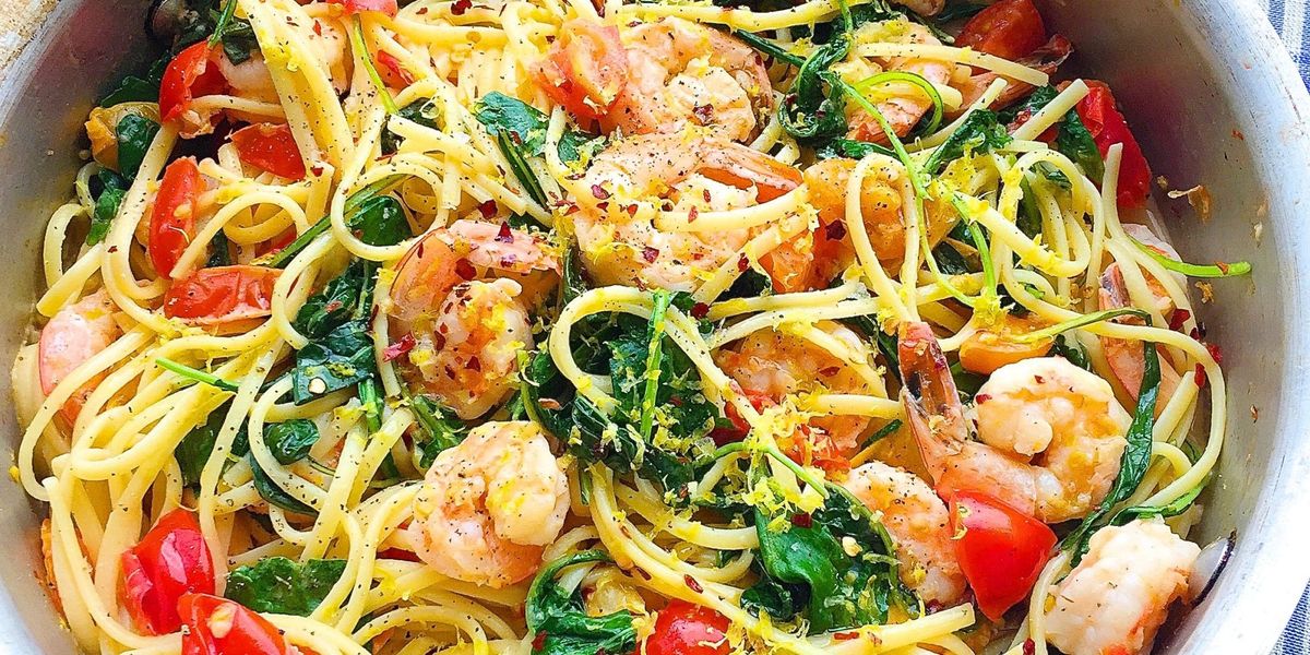 Best Creamy Shrimp Linguine With Tomatoes Kale And Lemon Zest Recipe How To Make Creamy Shrimp