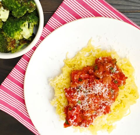 Best Parmesan Spaghetti Squash with Tomato Sauce and Roasted Broccoli ...