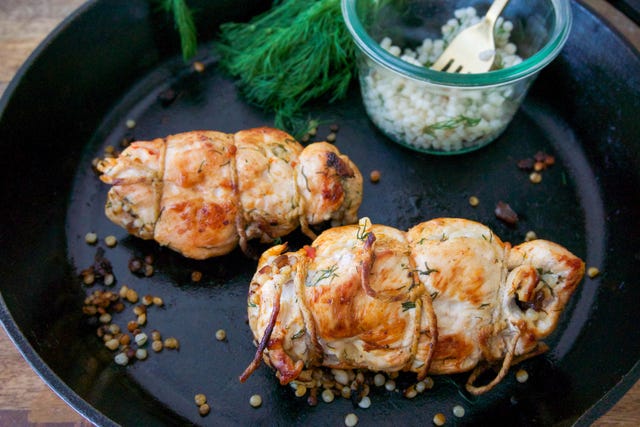 Harissa-Rubbed Chicken with Herbed Israeli Couscous Stuffing