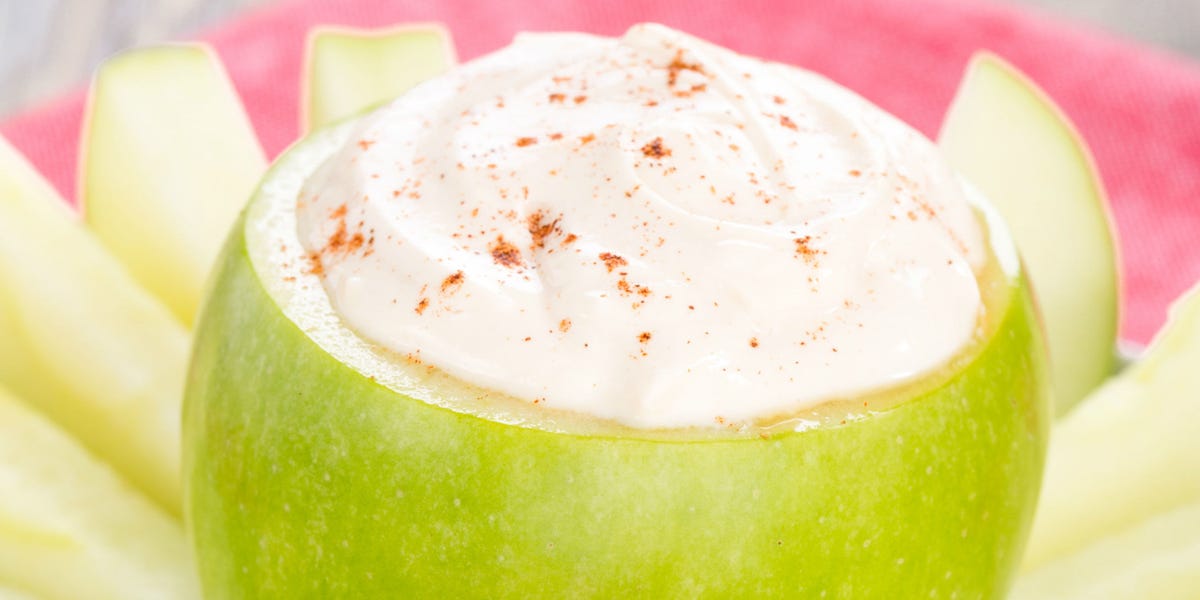 Caramel-Greek Yogurt Dip in an Edible Apple Cup