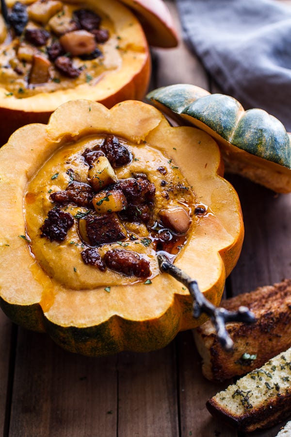 <p>This is, like, the most badass looking soup we've ever seen.</p><p>Get the recipe from <a href="http://www.halfbakedharvest.com/chipotle-pumpkin-soup-crispy-chorizo-caramelized-apples/">Half Baked Harvest</a>.</p>