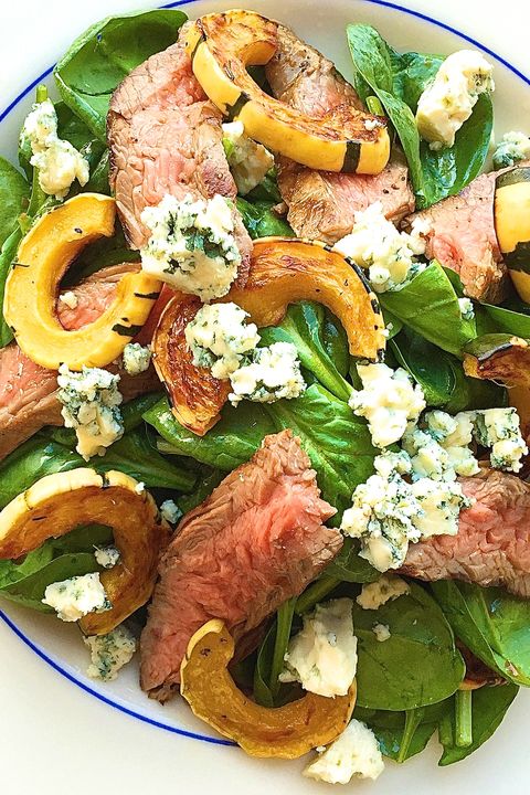 grilled steak salad with spinach, delicata squash, and blue cheese  delishcom