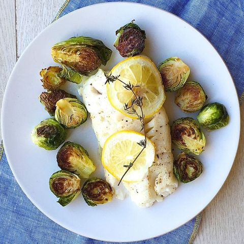Roasted Lemon-Thyme Cod with Brussels Sprouts