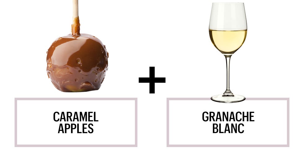 <p>A Granache Blanc typically features melon and peach flavors that pair well with caramel apples, says Mekis. </p><p><strong>Recommended wines: </strong><span class="redactor-invisible-space" style="line-height: 1.6em; background-color: initial;">Curran Grenache Blanc 2011</span></p>