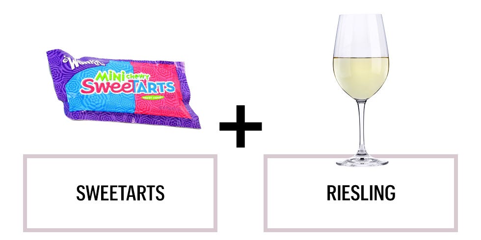 <p>The tart candy pairs well with a fruity wine with high acidity, like a riesling, says Mekis. </p><p><strong>Recommended wine:</strong> Erben von Beulwitz Kaseler Nies'chen Riseling Spatlese Alte Reben 2011</p>