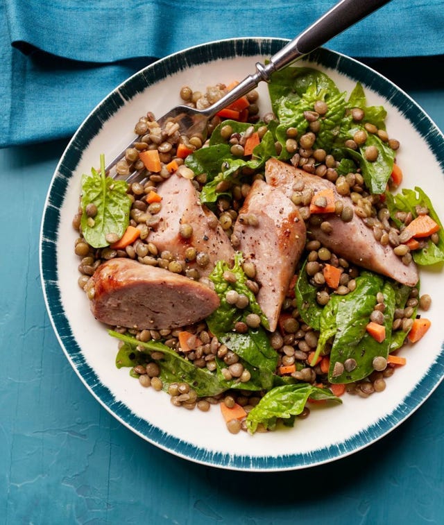 Sausage with Lentils and Spinach